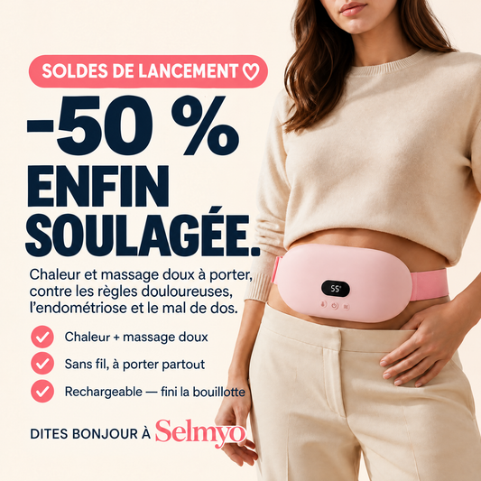 Ceinture chauffante Selmyo portée sur le ventre